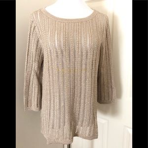 TALBOTS 3/4 sleeve Gold Metallic Knit Sweater